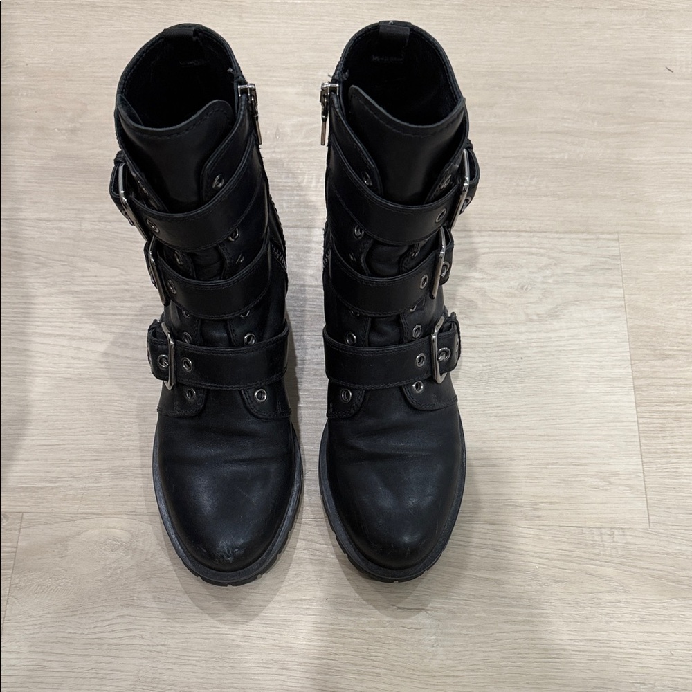 Prada Black Multi-Buckle Combat Boots